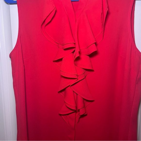 Karl Lagerfeld Red Paris Ruffle Neck Sleeveless Blouse Size Small 6 Office - Picture 3 of 13